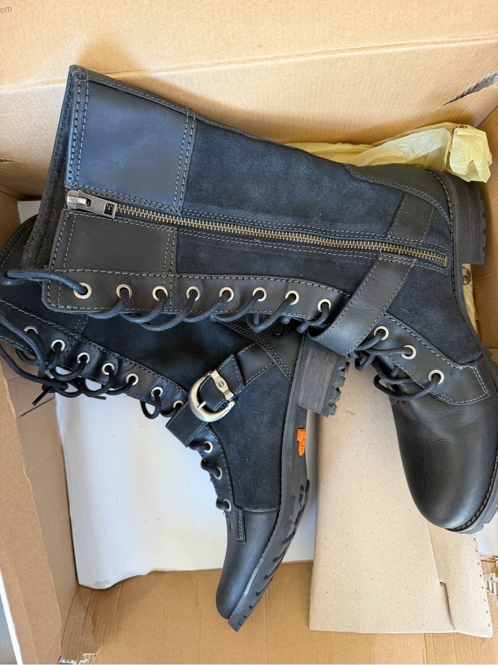 Timberland Black Lace-Up Buckle Combat Boots
